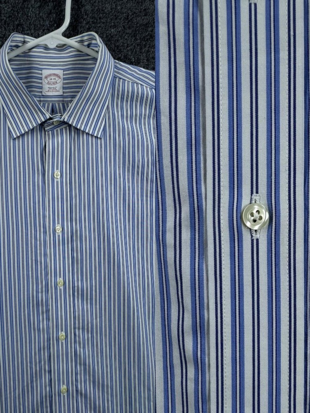 Brooks Brothers French Cuff Non-Iron Blue White 18 35 Striped All Cotton Men